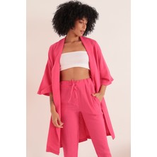 Müslin Kumaş Oversize Kadın Kimono-Fuşya