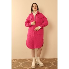 Jakar Kumaş Soğan Desen Oversize Kadın Uzun Gömlek-Fuşya