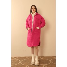 Jakar Kumaş Soğan Desen Oversize Kadın Uzun Gömlek-Fuşya