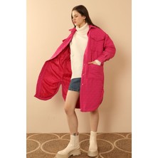 Jakar Kumaş Soğan Desen Oversize Kadın Uzun Gömlek-Fuşya
