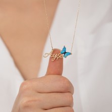 Hom Silver Jewelry 925 Ayar Gümüş Kişiye Özel Isimli Kelebek Kadın Kolye HSJ0117