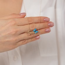 Hom Silver Jewelry 925 Ayar Gümüş Kişiye Özel Isimli Kelebek Kadın Kolye HSJ0117