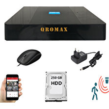 qromax 4 Kanal Dvr Kayıt Cihazı 250GB HDD 1080P 5mp H265+ Kolay Cepten Izle Sabit Ip Istemez Xmeye