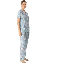 U.S. Polo Assn.  Kadın Mint Boydan Patlı Desenli Pijama Takımı