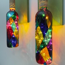 Mes Reves Design LED Işıklı Yeşil Renkli Vitray Cam Salon Bar Bahçe Dekoru Şarap Şişesi Duvar  Aplik 2'li Set