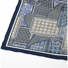 Akipek Ipek Twill Etnik Yamalar Lacivert Kadın Eşarp