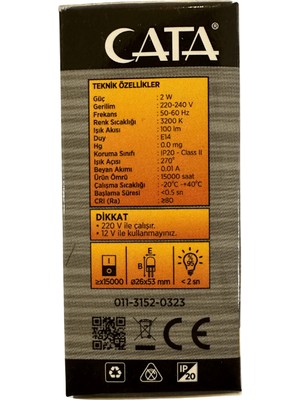 Cata CT-4261 2W 3200K (Günışığı) E14 Duylu Mini LED Ampul (2 Adet)