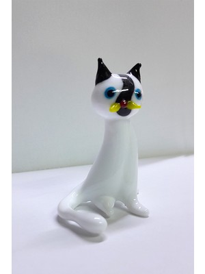 Cam Sanatı Kedi Beyaz Renk 10 cm Yükseklik