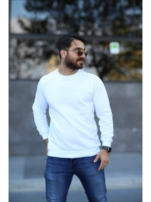 TMB Clothing Modaen Beyaz Bisiklet Yaka Sweatshirt(2 Iplik-Baskısız)