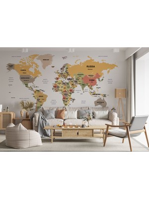 Dünya Haritası Duvar Kağıdı Ülke ve Başkentli Ingilizce Dünya HARITASI-1529
