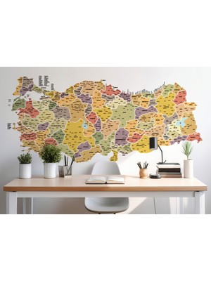 Harita Sepeti Türkiye Haritası Il ve Ilçeli Ayrıntılı Eğitici Dekoratif Duvar Kağıdı-3032