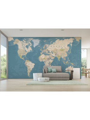 Harita Sepeti Ingilizce Dünya Haritası Duvar Kağıdı Okyanuslu Eğitici Detaylı-1040