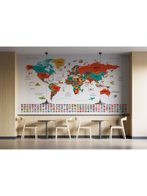 Harita Sepeti Türkçe Dünya Haritası Ülke Bayrak ve Başkentli Duvar KAĞIDI-1922