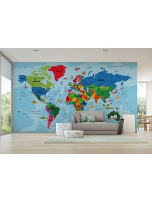 Harita Sepeti Türkçe Dünya Haritas Duvar Kağıdı Son Derece Detaylı ve Dekoratif-2036