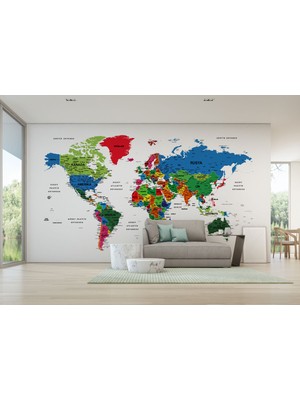 Harita Sepeti Türkçe Dünya Haritası Dekoratif Duvar Kağıdı Son Derece Detaylı-1635