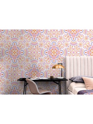 Harita Sepeti Etnik Desenli Duvar Kağıdı Renkli Mandala Duvar Kağıdı-5646