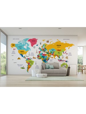 Harita Sepeti Türkçe Dünya Haritası Dekoratif Kanvas Tablo Ülke-Başkentli Öğretici ve Sembollü 2316