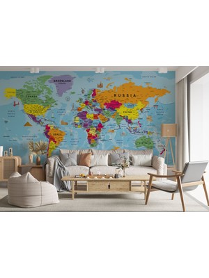 Harita Sepeti Detaylı Ingilizce Dünya Haritası Duvar Kağıdı -1990