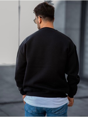 TMB Clothing Modaen Siyah Oversize Bisiklet Yaka Sweatshirt (3 Iplik-Baskısız)