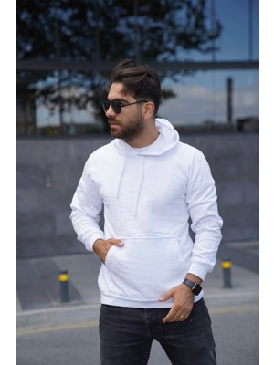 TMB Clothing Modaen Beyaz Kapüşonlu Sweat(2 Iplik-Baskısız)