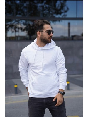 TMB Clothing Modaen Beyaz Kapüşonlu Sweat(2 Iplik-Baskısız)