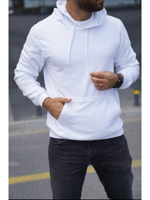 TMB Clothing Modaen Beyaz Kapüşonlu Sweat(2 Iplik-Baskısız)