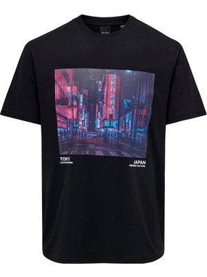 Only & Sons 22028171 Only & Sons Onslex Lıfe Reg Photoprınt Ss Tee Erkek T-Shirt Black