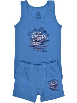 İki Yıldız Erkek Çocuk Yelken Baskılı Atlet Boxer Takım 6041 BGL-ST03473