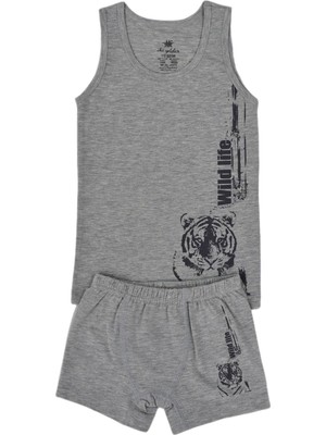 İki Yıldız Erkek Çocuk Aslan Baskılı Atlet Boxer Takım 6037 BGL-ST03472