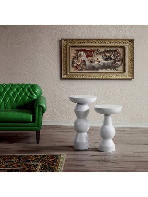 Ahşap 2'li Beyaz Mantar Sehpa