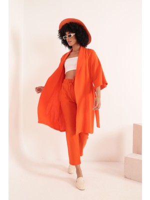 Lody Mood Müslin Kumaş Oversize Kadın Kimono-Oranj