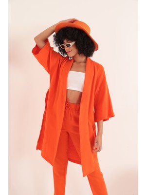 Lody Mood Müslin Kumaş Oversize Kadın Kimono-Oranj