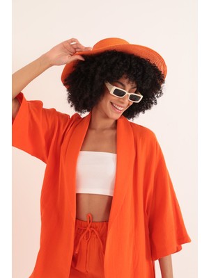 Lody Mood Müslin Kumaş Oversize Kadın Kimono-Oranj