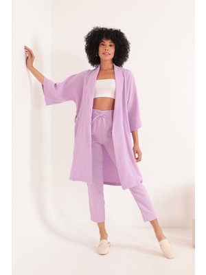 Lody Mood Müslin Kumaş Oversize Kadın Kimono-Lila