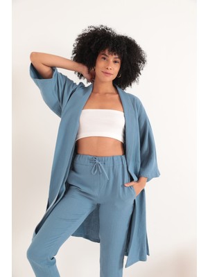 Lody Mood Müslin Kumaş Oversize Kadın Kimono-Indigo