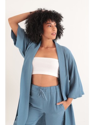 Lody Mood Müslin Kumaş Oversize Kadın Kimono-Indigo