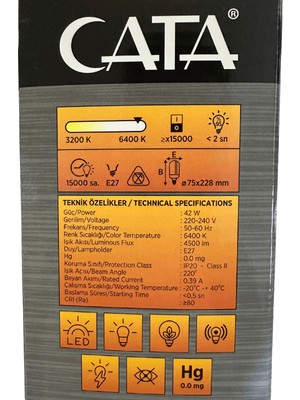 Cata CT-1152 42W 6400K (Beyaz Işık) E27 Duylu LED Pervane Ampul (8 Adet)