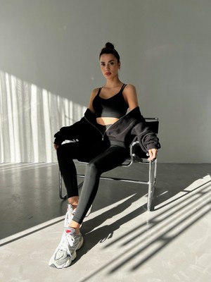 Edition Siyah Seamless/çapraz Lastikli Tam Boy Spor Tayt