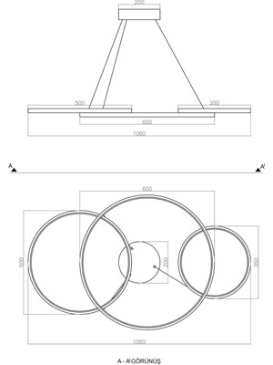 Voxlamplighting Ø65-50-35CM-H:100CM 3'lü Özel Sarkıt