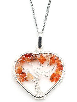 Alibaba Doğaltaş Tel Sarmalı Akik Doğal Taş Hayat Ağacı Kalp Model Kolye