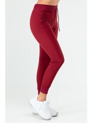 Speedlife Bordo Slim Fit Düz B-Strech Yandan Cep Dar Paça Kadın Eşofman Altı - SD0945