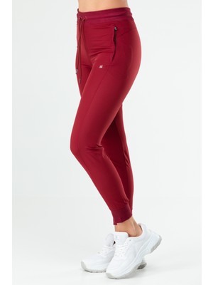 Speedlife Bordo Slim Fit Düz B-Strech Yandan Cep Dar Paça Kadın Eşofman Altı - SD0945