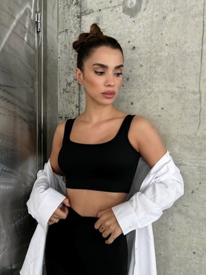 Edition Siyah Seamless/sandık Yaka Fitilli Hafif Destekli / Şekillendirici Spor Büstiyer