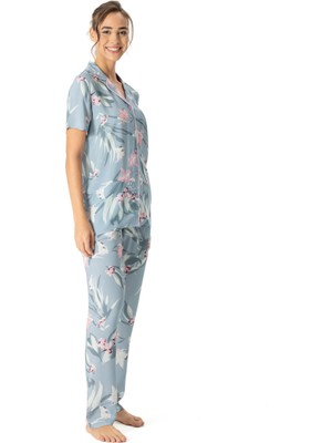 U.S. Polo Assn.  Kadın Mint Boydan Patlı Desenli Pijama Takımı