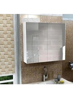 Thevida Lavabo Üstü 2 Kapaklı Aynalı Banyo Dolabı, 60 x 60 Aynalı Dolap, Çok Amaçlı Dolap