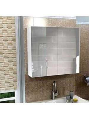 Thevida Lavabo Üstü 2 Kapaklı Aynalı Banyo Dolabı, 60 x 60 Aynalı Dolap, Çok Amaçlı Dolap