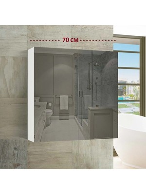 Thevida Aynalı Banyo Dolabı 70 x 70, Çift Kapaklı Lavabo Üstü, Çokamaçlı Dolap