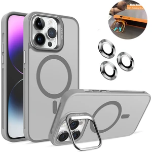 iPhone 15 Pro Max Kılıf + Lens Koruyucu Magsafe ve Stant Özellikli Arkası Mat Sert Pc Leke Yapmaz