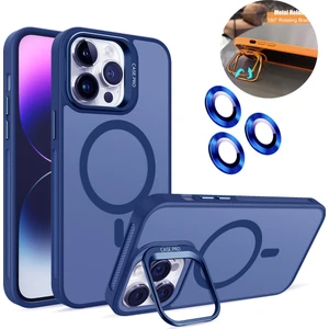 iPhone 15 Pro Max Kılıf + Lens Koruyucu Magsafe ve Stant Özellikli Arkası Mat Sert Pc Leke Yapmaz