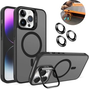 iPhone 15 Pro Max Kılıf + Lens Koruyucu Magsafe ve Stant Özellikli Arkası Mat Sert Pc Leke Yapmaz